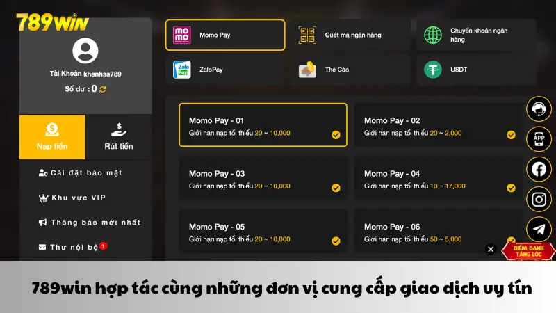 789win hợp tác cùng những đơn vị cung cấp giao dịch uy tín