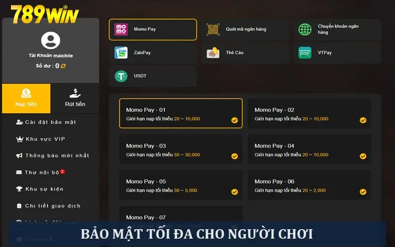 Bảo mật tối đa giao dịch của người chơi