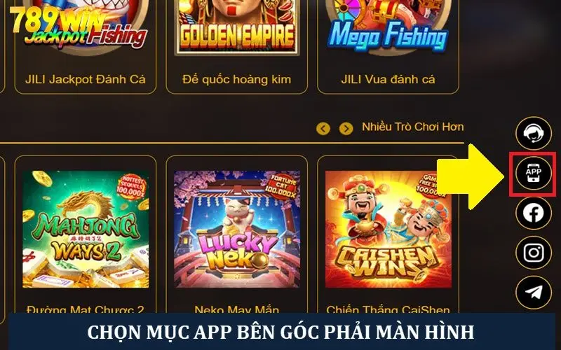 Nhấn lệnh tải APP bên góc phải màn hình