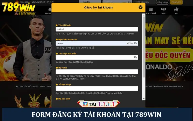 Form đăng ký tài khoản siêu đơn giản tại 789win