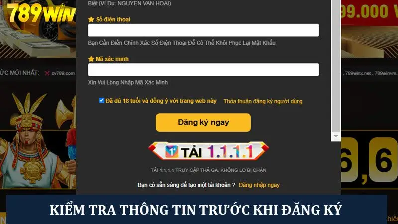 Kiểm tra thông tin tạo account trước khi nhấn Đăng ký ngay