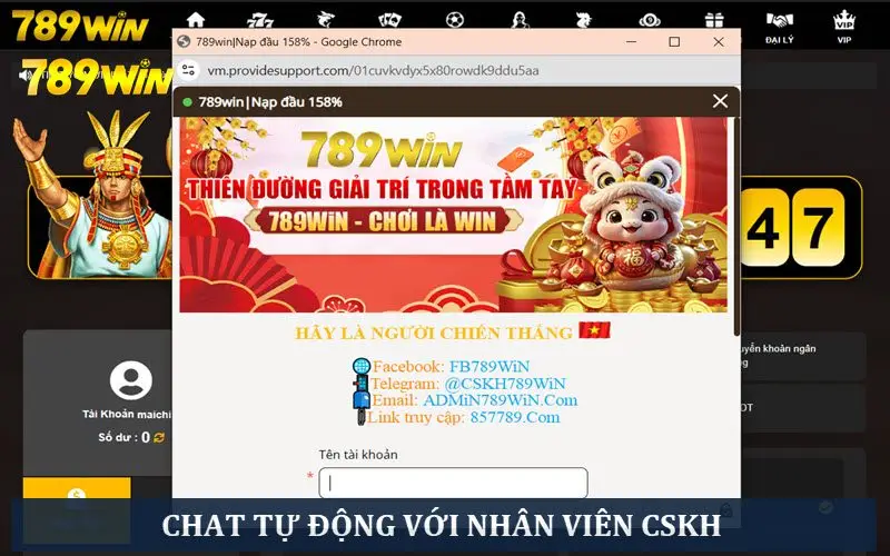 Nhập tài khoản để liên hệ CSKH qua kênh chat tự động