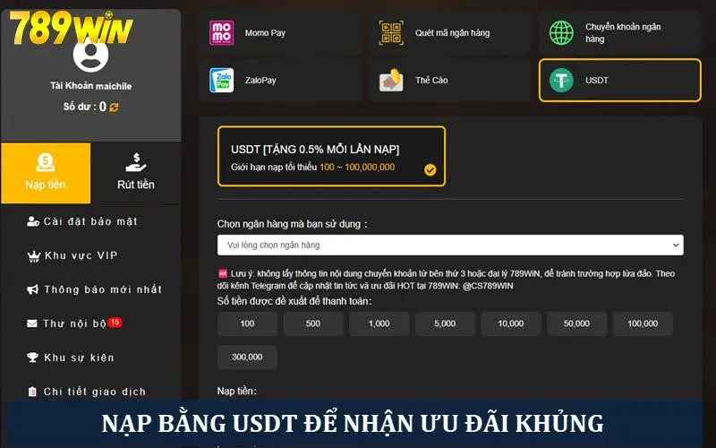 Nạp nhà cái với tiền ảo USDT