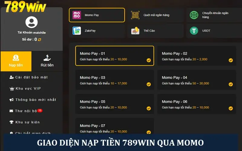 Hình thức nạp tiện lợi với ví điện tử Momo