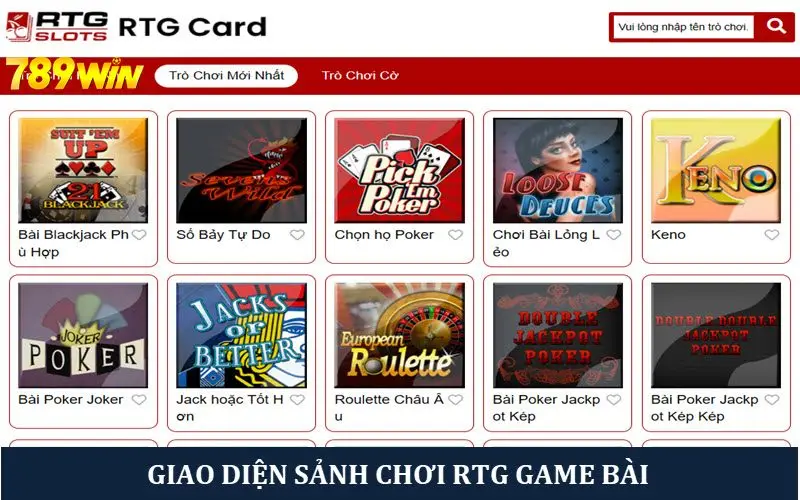 Giao diện sảnh RTG với nhiều game hiện đại